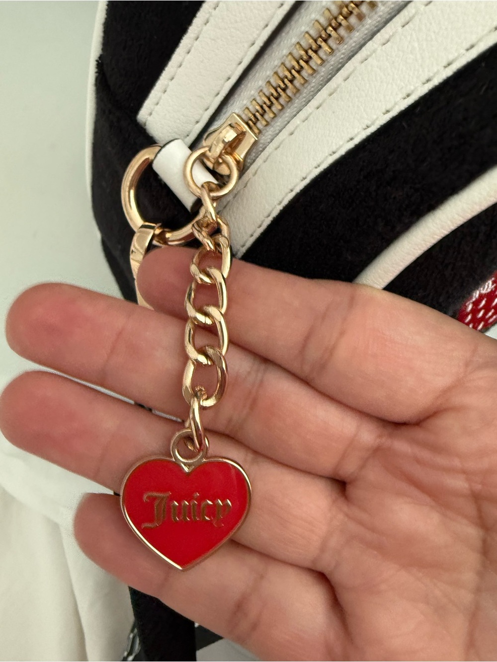 Juicy Couture Black & White Logo Satchel with Red Strawberry Charm - Picture 6 of 9